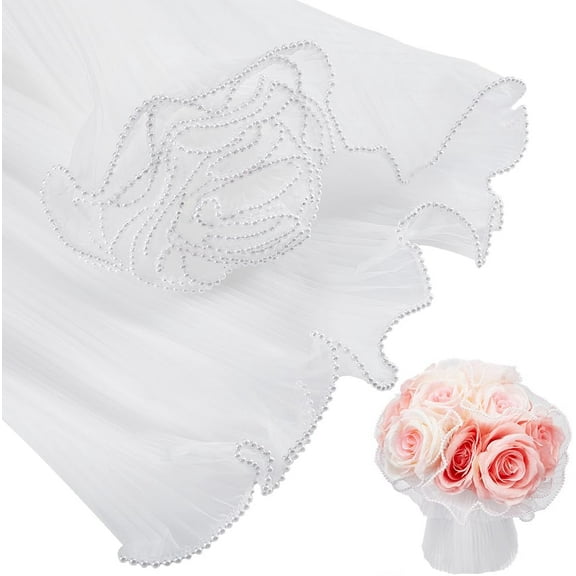 4.37 Yards White Flower Wrapping Mesh Paper Pearl Edge Bouquet Packaging Paper Wrinkled Translucent for Party Favor Decor Florist Supplies Wedding Gift Packaging