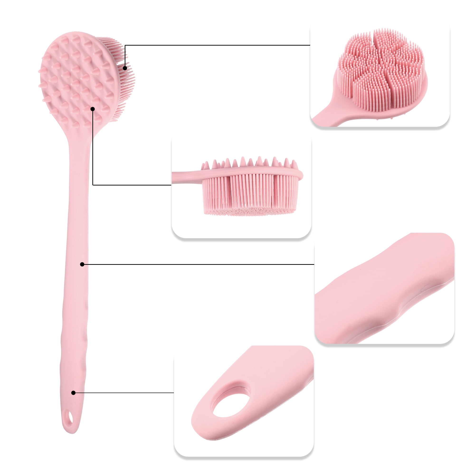 Double Side Long Handle Bath Brush Back Scrubber for Bath 14.17 Length 1 Pc Pink