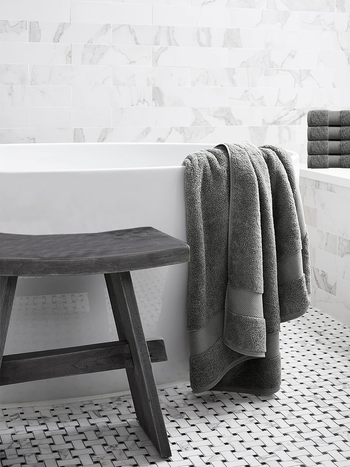 Delara Organic Cotton Bath Sheet 36"x70" 650 GSM Plush Soft Absorbent Quick-Dry Towel, GOTS & OEKO-TEX Certified, Dark Grey