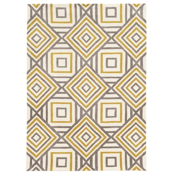 Linon Geo Ranlyn Hand Tufted Microfiber Polyester 8'x10' Rug in Ivory