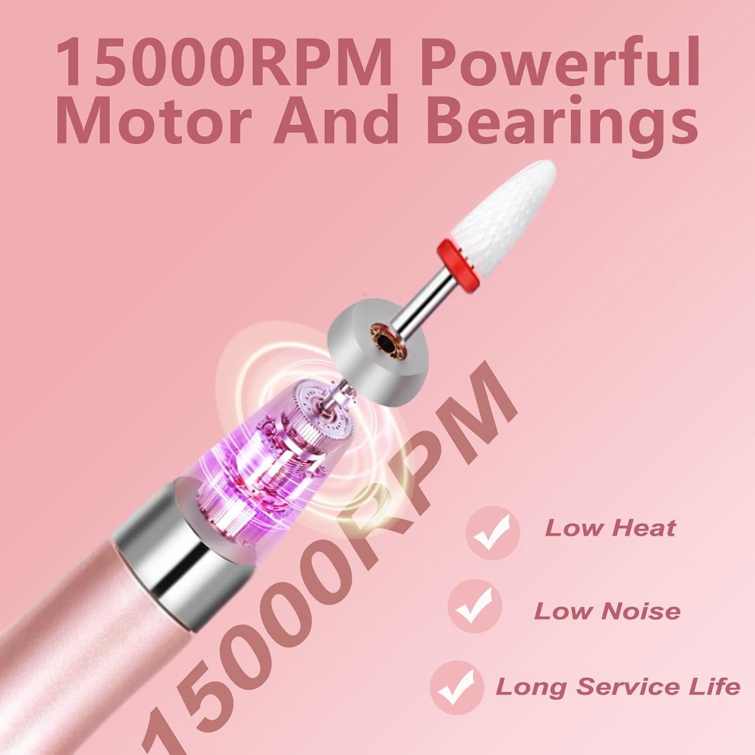 Professional Cordless Nail Drill Kit: 3-Speed Adjustable, Ultra-Quiet Electric Manicure Tool with 12 Bits & 31 Bands for Salon/Home Nail Art, Rechargeable & Portable