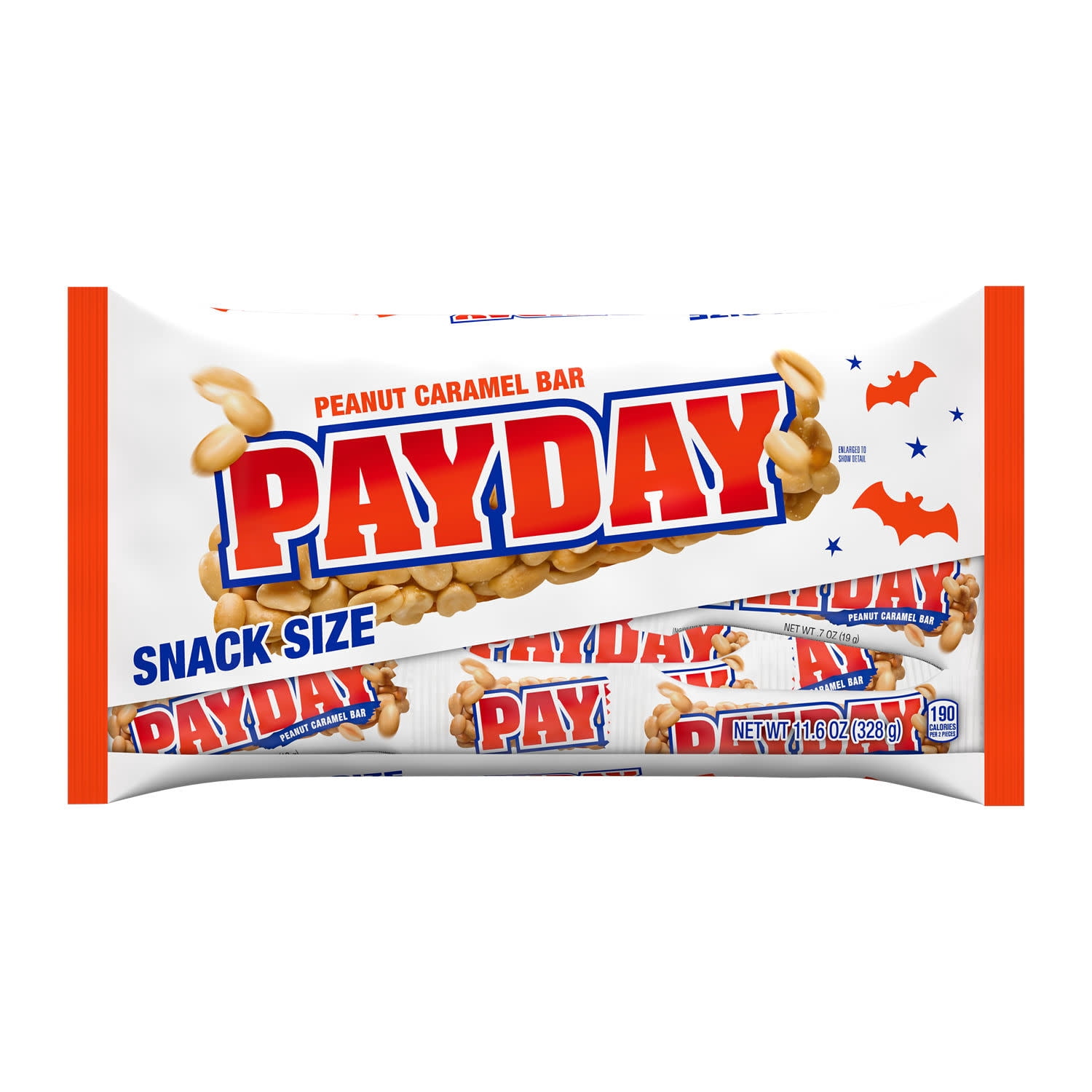 (2 pack) PAYDAY Peanut Caramel Snack Size, Halloween Candy Bag, 11.6 oz