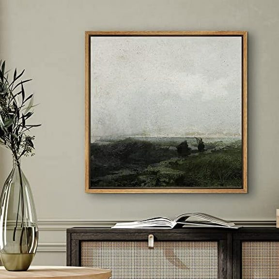 PixonSign Framed Canvas Wall Art Minimalist Stormy Beach Fisherman Horizon Print Nature Wilderness Fine Art Farmhouse/Country Minimal Artwork for Living Room, Bedroom, Office - 24"x24" Natural