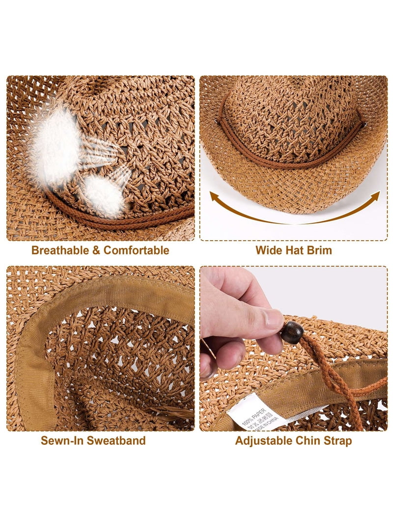 1613 Adjustable Straw Cowboy Hat For Men Women, Western Cowgirl Large Adjustable Straw Cowboy Hat for Men Women, Western Cowgirl  main image 4