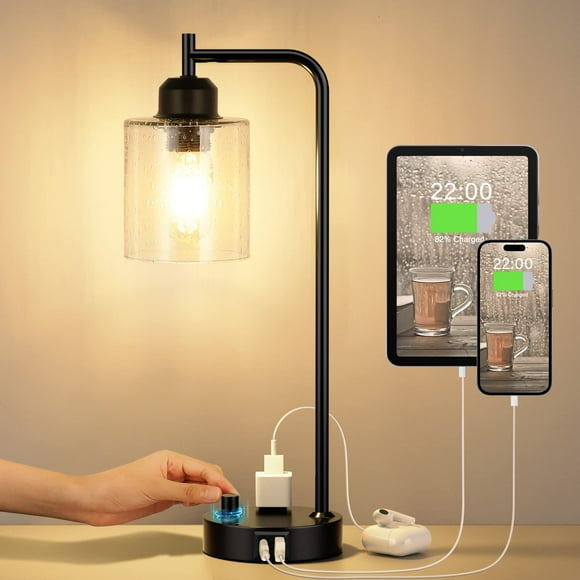 Lámpara de mesa Innqoo Industrial junto a la cama para dormitorio con puerto USB