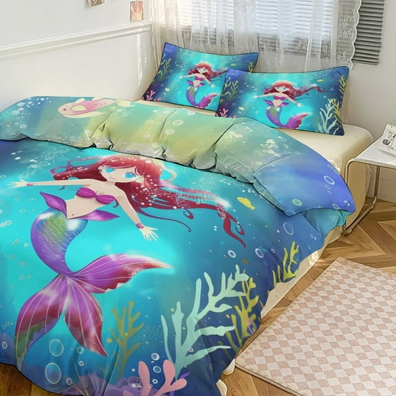 Ocean Cute Mermaid Bedding Set with Zipper Closure for Girls & Boys