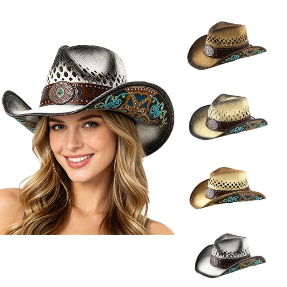 LILIYA Western Cowboy Hat for Women, Wide Brimmed Cowgirl Headwear with Decorative Band, Classic Western Felt Hat, Breathable Adjustable Sun Protection Headwear