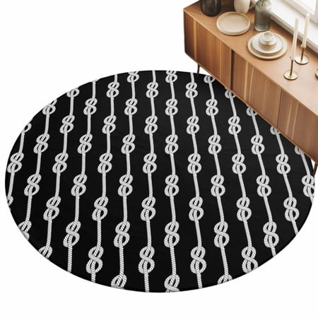 Decoration Art Area Rugs 5 (Round) Vintage Black Knot Texture Decoration Floor Rug Non Slip Low Pile Ultra Soft Throw Carpet for Entryway Indoor Entrance Kitchen Bathroom