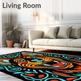 thumbnail image 2 of ODIKA 8'x10' Machine Washable Non-Slip Area Rug, Artistic Hound Face with Floral Ears and Interlocking Leaf Motif High Traffic Rug with Pad, Orange, 743045, 2 of 8