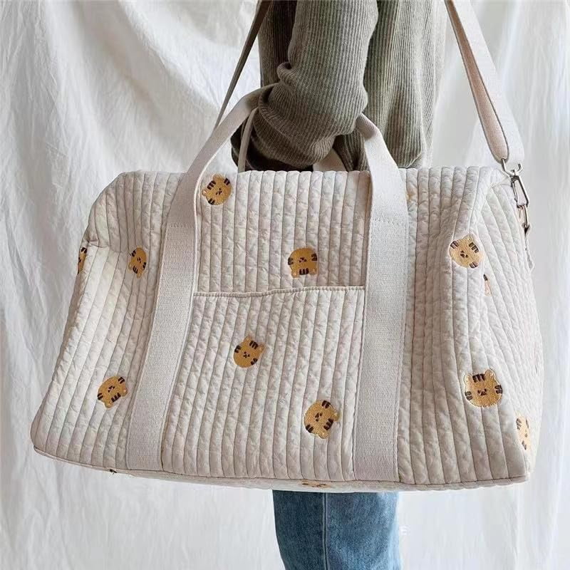 Quilted Duffle Bag For Women Cute Weekender Bag Floral Travel Bag Cotton Diaper Tote Bag