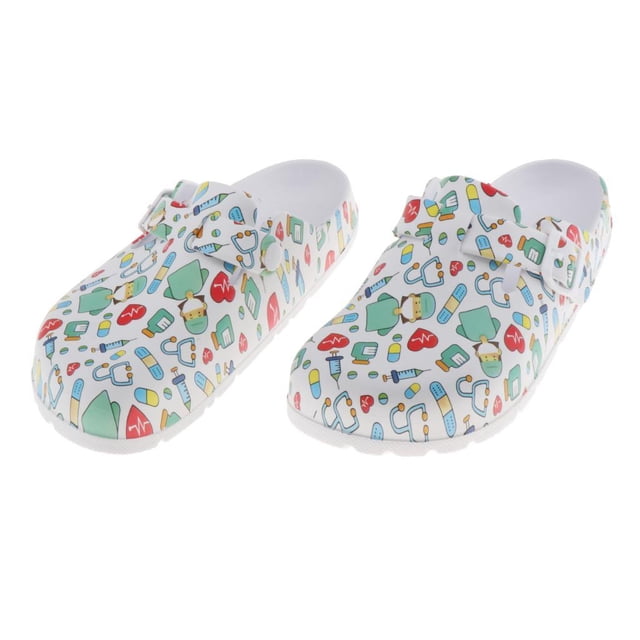 BELOVING Womens Patterned Resistant Chef Clog Food Service Work Nursing Shoes - 36 37 Multi-Color
