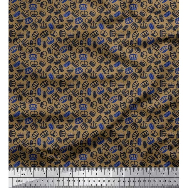 Soimoi Poly Georgette Fabric Crown Victorian Style Print Fabric by The Yard 52 Inch Wide