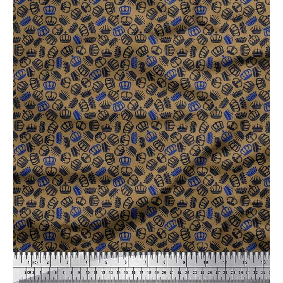 Soimoi Silk Fabric Crown Victorian Style Print Fabric by The Yard 42 Inch Wide