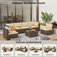 thumbnail image 4 of 7-Piece Beige Outdoor Wicker Sectional Furniture Kit – PE Rattan Patio Set with Cushioned Seats & Glass Coffee Table, Perfect for Porch, Garden and Balcony, 4 of 6