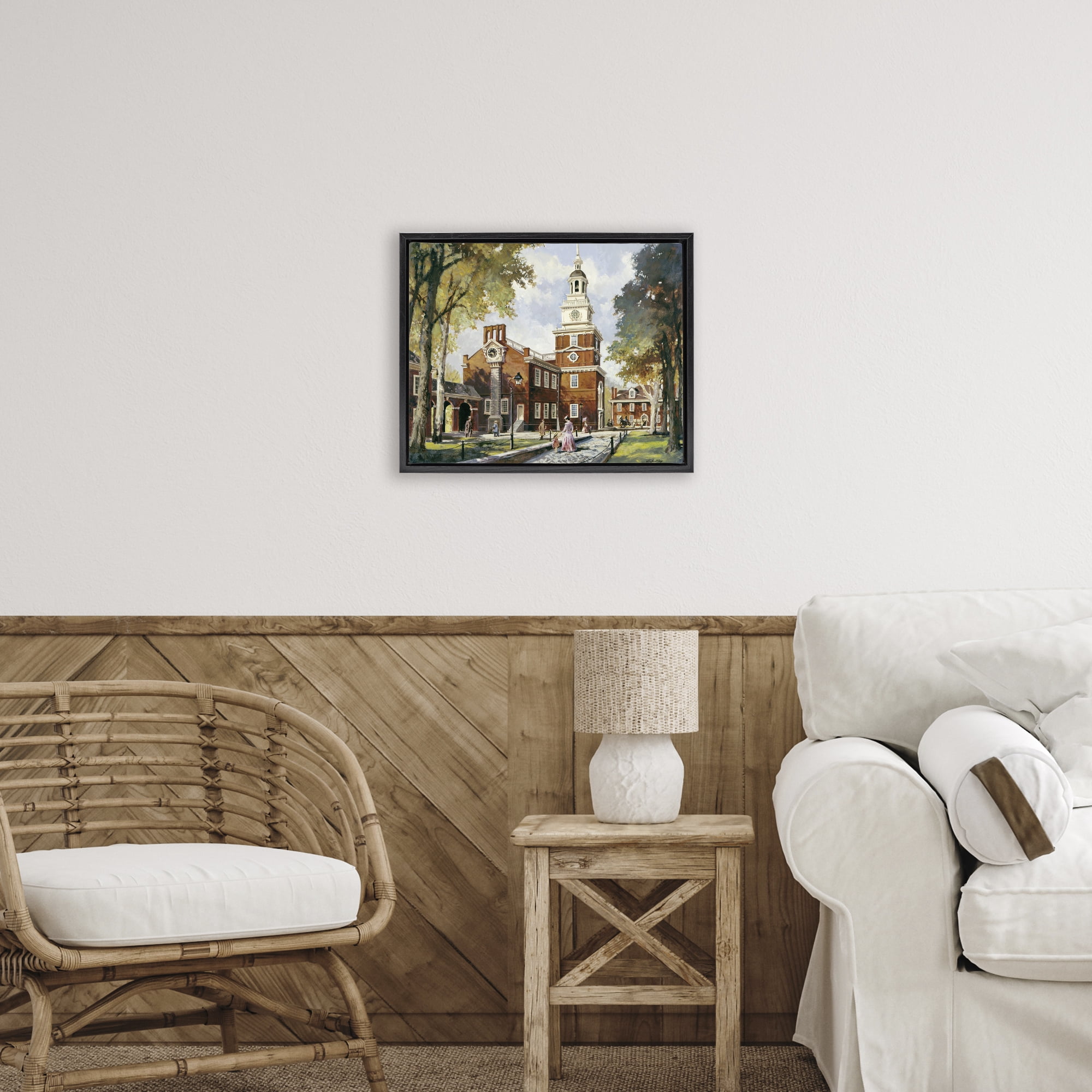 Independence Hall Colonial Times Black Framed Floater Canvas Wall Art, design by Wind River Studios