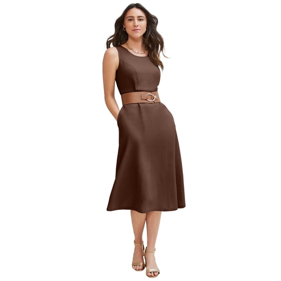 Jessica London Women's Plus Size Linen Fit & Flare Dress