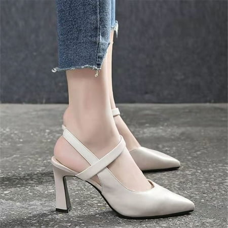 

SHYWJJ Versatile Slingback Shoes - Women s Pointed Toe Block High Heel Sandals