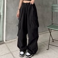 thumbnail image 2 of Cargo Pants Women High Waisted Wide Leg Baggy Parachute Pants Y2k Streetwear Casual Loose Fit Hiking Pant Black M, 2 of 5
