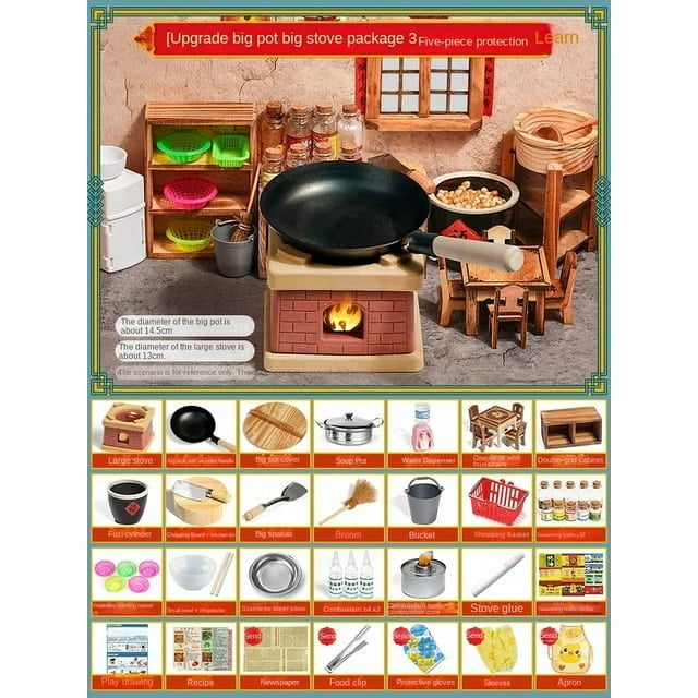 Mini Petits Jouets de Cuisine Cuisine Réelle Ensemble Complet Batterie de Cuisine Cuisine Version Réelle