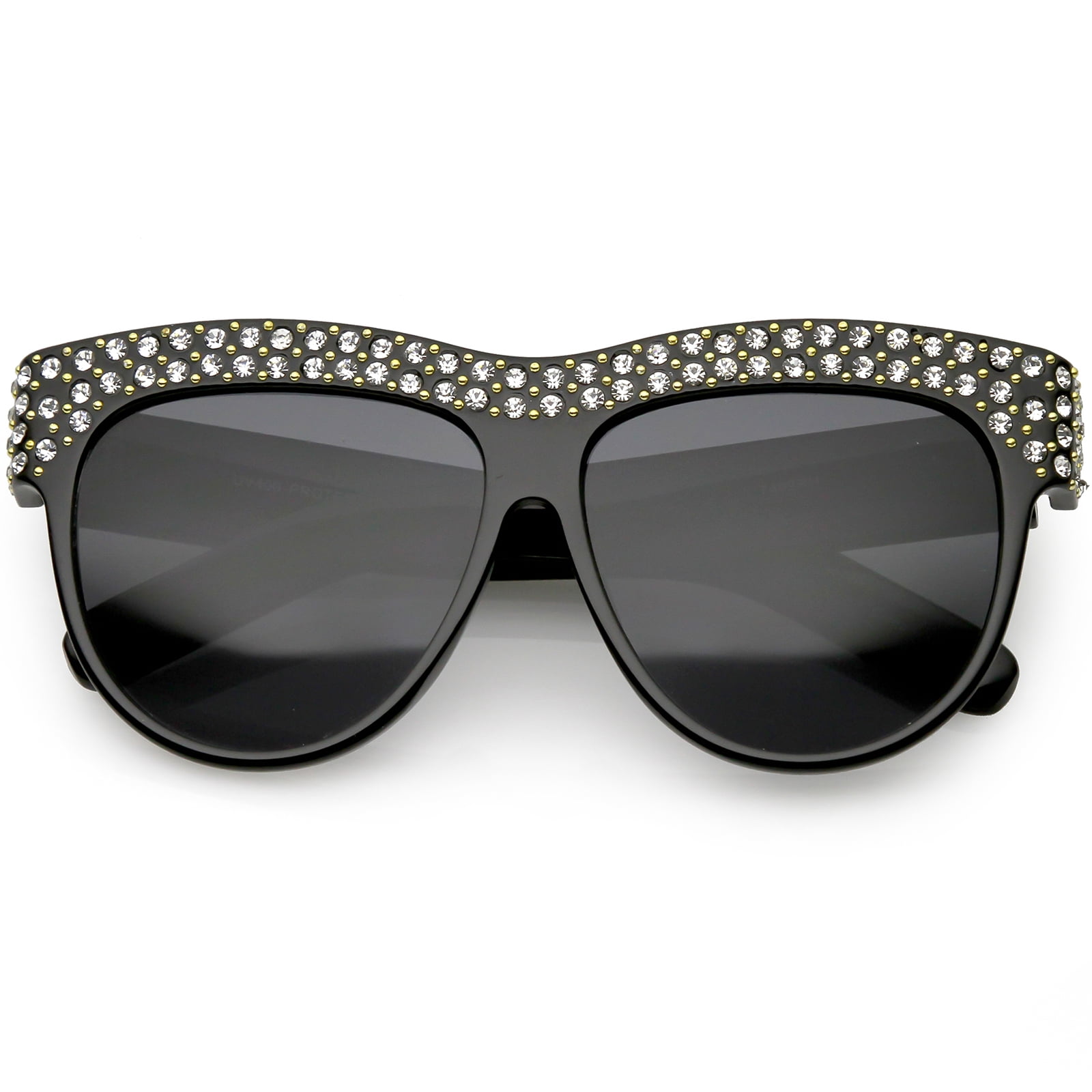Handcrafted Rhinestone Stud Embellished Oversize Sunglasses Round Flat ...