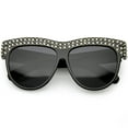 thumbnail image 1 of Handcrafted Rhinestone Stud Embellished Oversize Sunglasses Round Flat Lens 57mm (Black / Smoke), 1 of 4