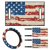XYZCANDO USA Flag Golf Cart Seat Covers American Flag Golf Cart Steering Wheel Covers Golf Cart Flag 4 Set Golf Cart Decor Club Car Seat Covers Non-Slip Steering Wheel Cover 14 Inch Golf Flag White