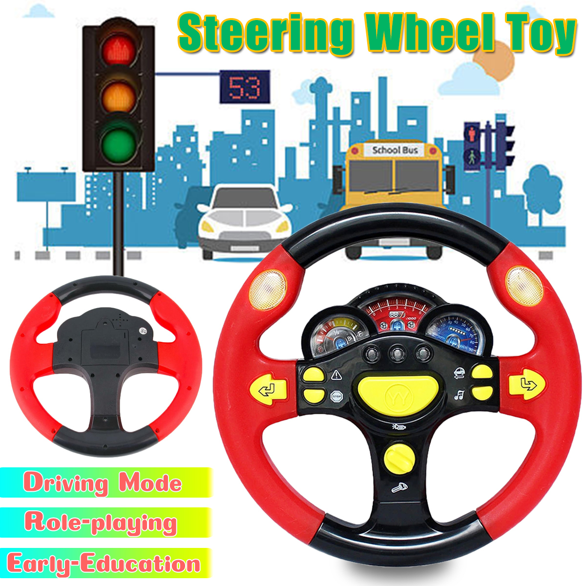 Simulation Steering Wheel with Light Early Education Sounding Toy Kids Musical