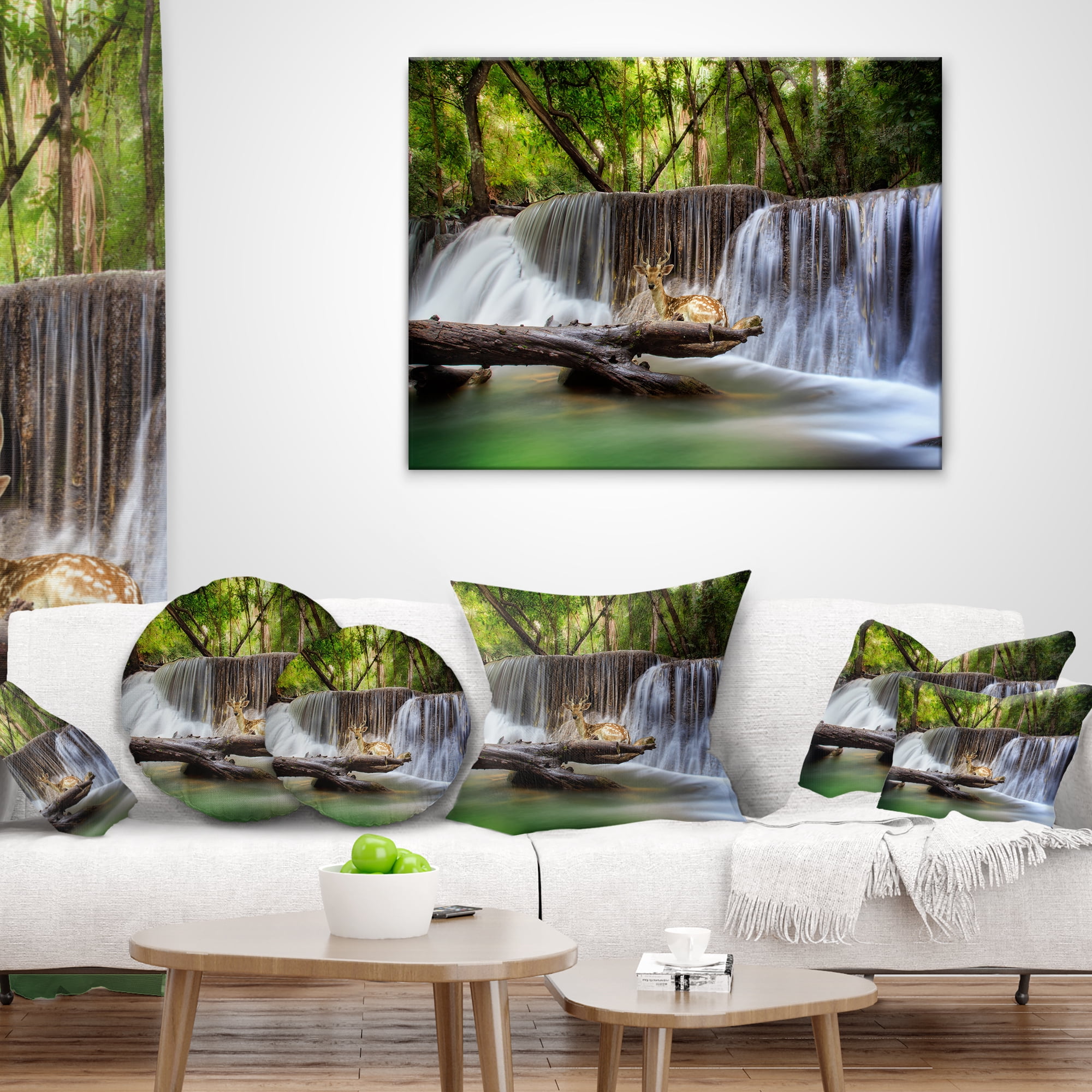 Designart Huai Mae Kamin Waterfall Photo - Abstract Throw Pillow - 12x20