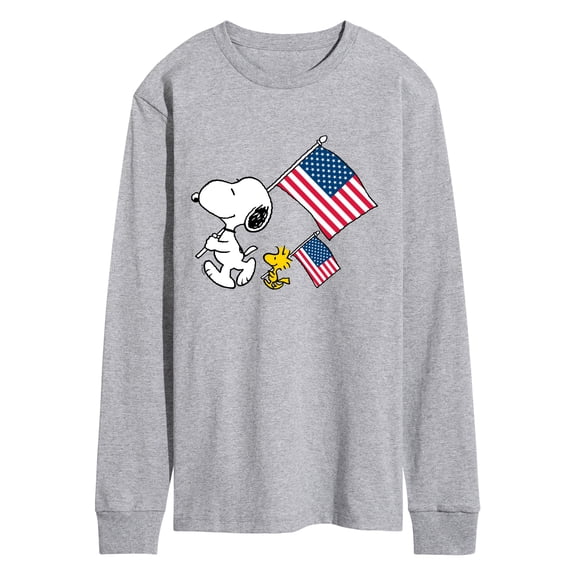 Peanuts - Snoopy & Woodstock USA Flags - Men's Long Sleeve Graphic T-Shirt