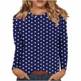 thumbnail image 4 of Dolkfu Pull-on Going Out Tops Long Sleeve French Chic Crew Neck Blue Blouses & Tops Patchwork Retro Vintage Polka Dot Navy,S, 4 of 6