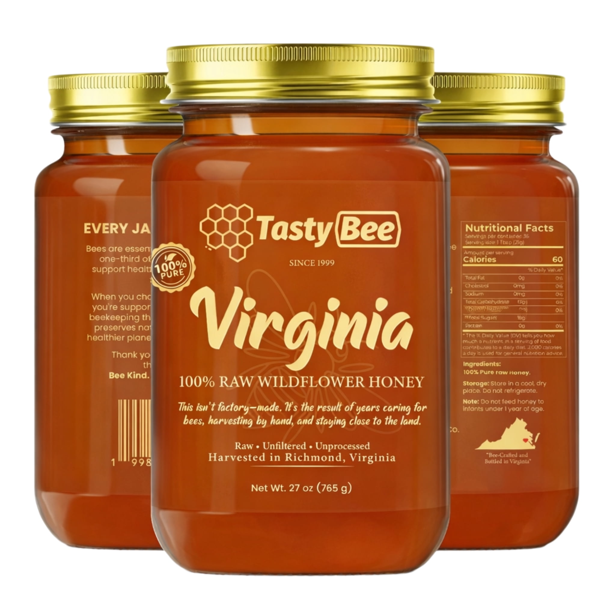 TastyBee 100% Raw Wildflower Honey – Pure, Unfiltered Local Honey 27 oz