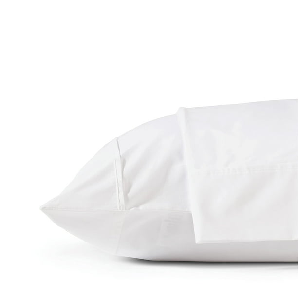 100 Cotton Percale Pillowcases Queen Size, White, 2 Pieces of Pillow
