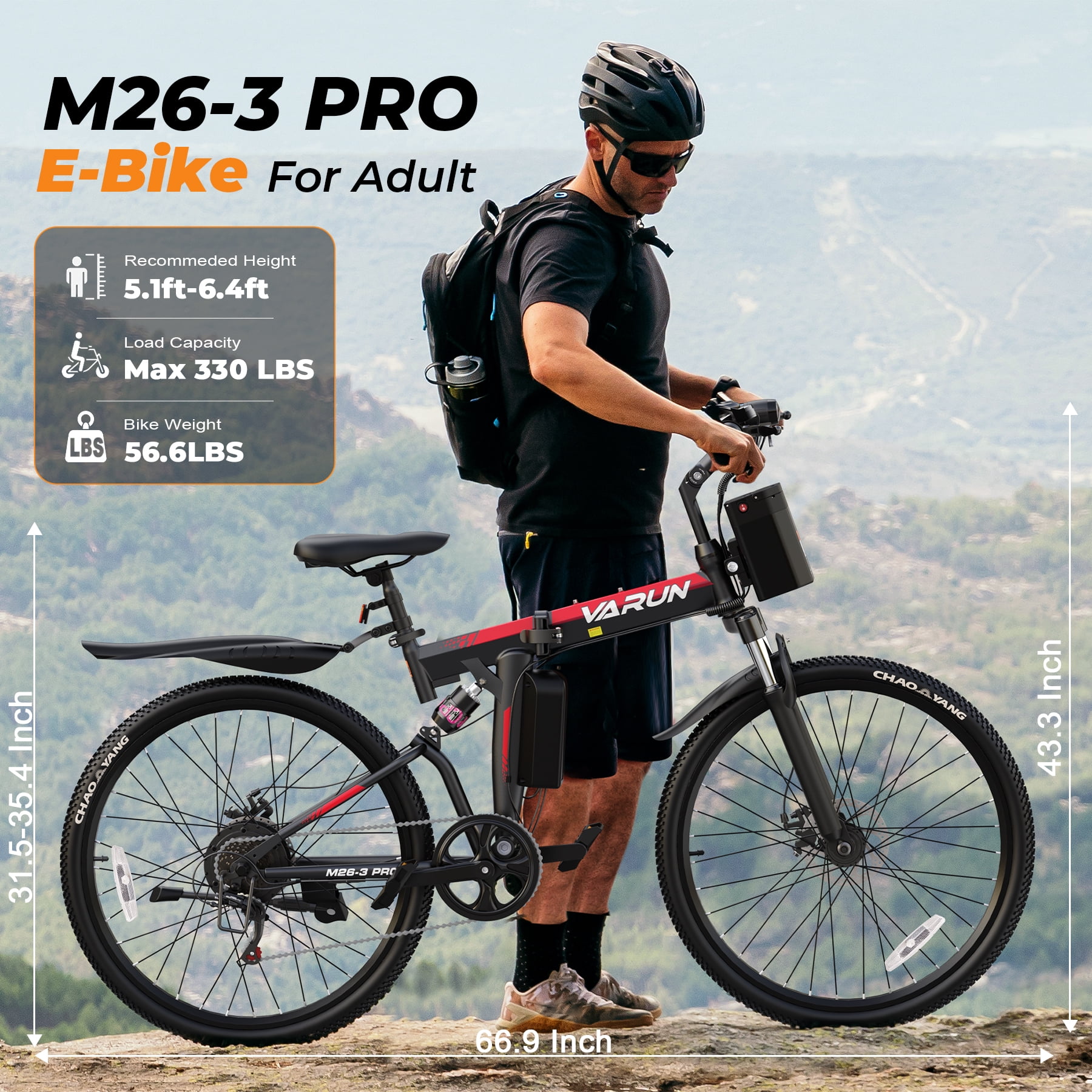 26" Electric Bike for Adults, Folding Electric Mountain Bike, Peak 750W Motor, 48V 374.4Wh Battery, up to 20 mph 50 Miles, 7 Speed Gears, UL2849(Red)