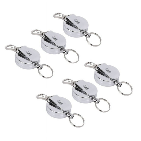 6 Pcs Stainless Silver Retractable Key Chain Keyring Heavy Duty Steel