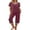 Wine Red, variant on TheFound Women Pajama Sets Short Sleeve V-Neck Sleepwear Top with Capri Pants Summer Pjs Loungewear Set