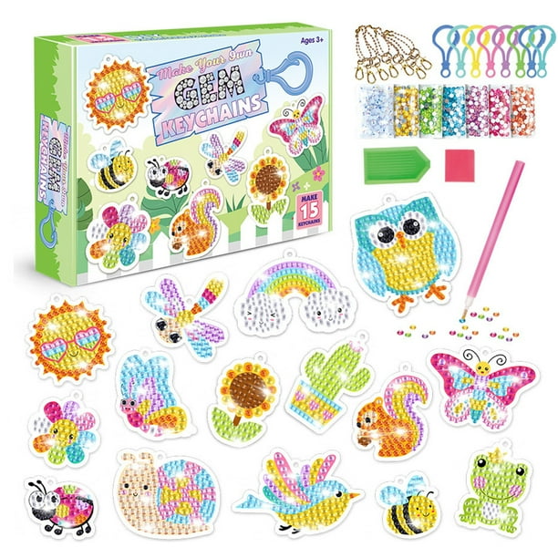 Lieonvis Kits de Pegatinas de Pintura de Diamantes 5D para Niños 15 Pzas Kit de Pintura de Diamantes Diy para Niños Pegatina de Mosaico de Diamantes Creativa Artesanía con Patrones de Animales y Flores Kit de Manualidades para Niños