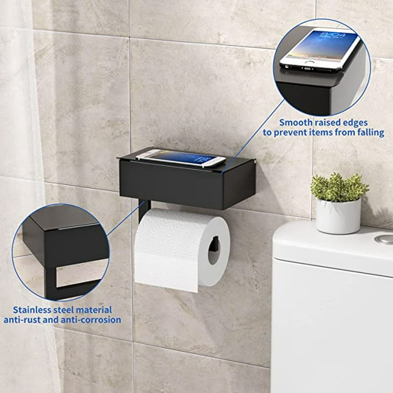 Toilet Paper Holder with Flushable Wipes Dispenser, Wall Mounted Toilet  Paper Holder Storage, Bathroom Adhesive Toilet Paper Holder with Shelf,  Stainless Steel 