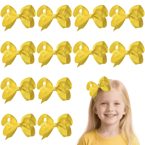JoyBowie 12pcs 4.5inch Yellow Ribbon Hair Bows for Girls Daily Party School Hairstyling baby girl bows bows for girls
