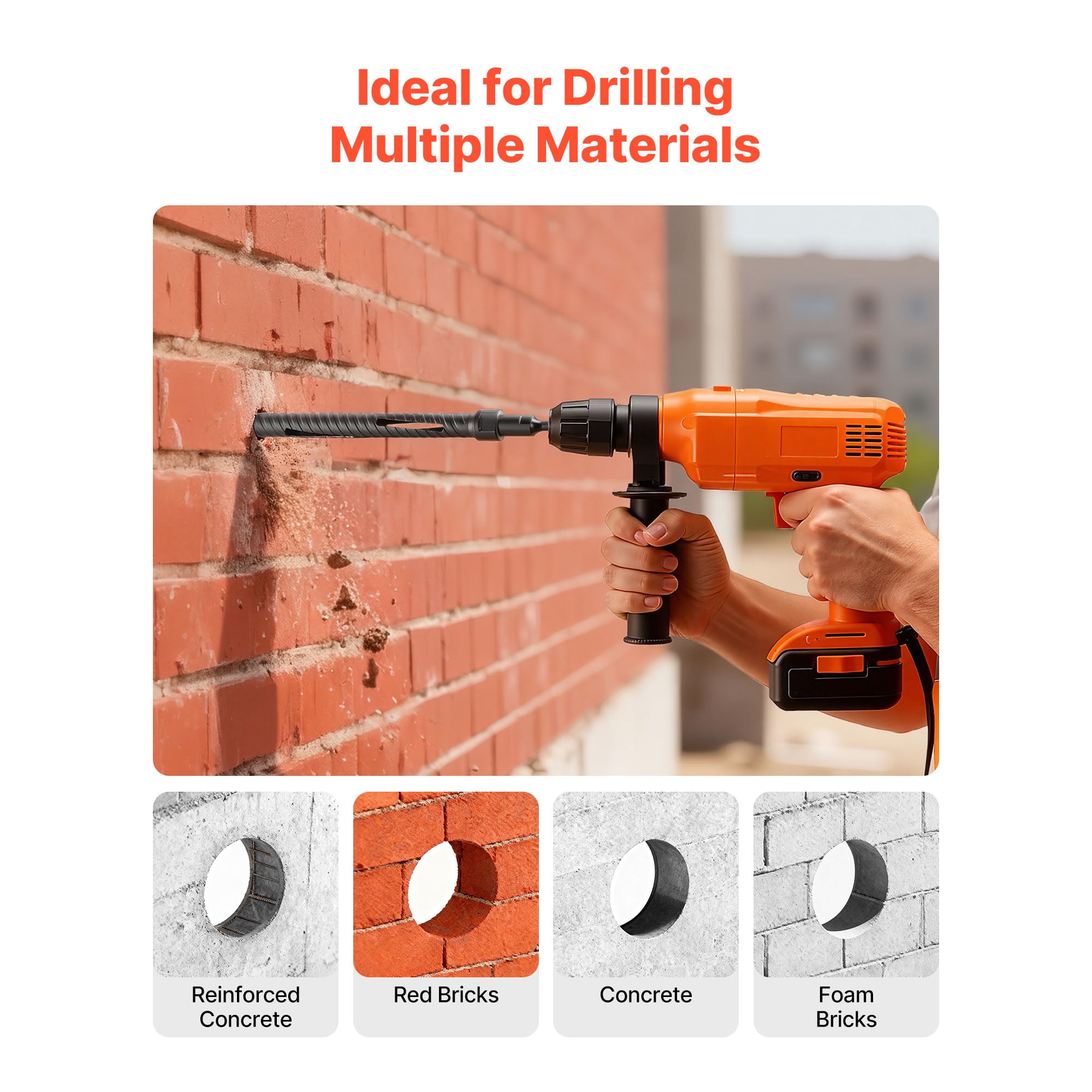 KFFKFF 1-Inch Diamond Core Drill Bit, 9-1/2 Inch Depth, 5/8-11 Thread, Includes 3 Adapters, Pilot Drill, and Hex Wrench, Suitable for Concrete, Brick, and Masonry