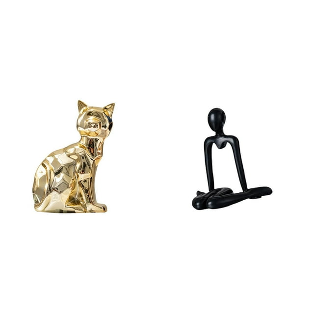 Figura de escritorio,Estatua de gato en estante,escritorio,oficina,decoración del hogar,Figura de escritorio,Escultura abstracta de pensador para la oficina o el hogar,Figura decorativa de
