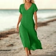 thumbnail image 2 of Unir Women's Summer Maxi Dress, Solid Color Eyelet Short Sleeve V-Neck Casual Dress for Daily & Travel, 1PC, S-XXL, 2 of 4