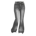 thumbnail image 5 of TIREOW Girls Daily Denim Bell Bottom Pants Slim Fit Solid Color Casual Flared Jeans Pants Elastic Waist Flared Trousers(Grey,8-9 Years), 5 of 6