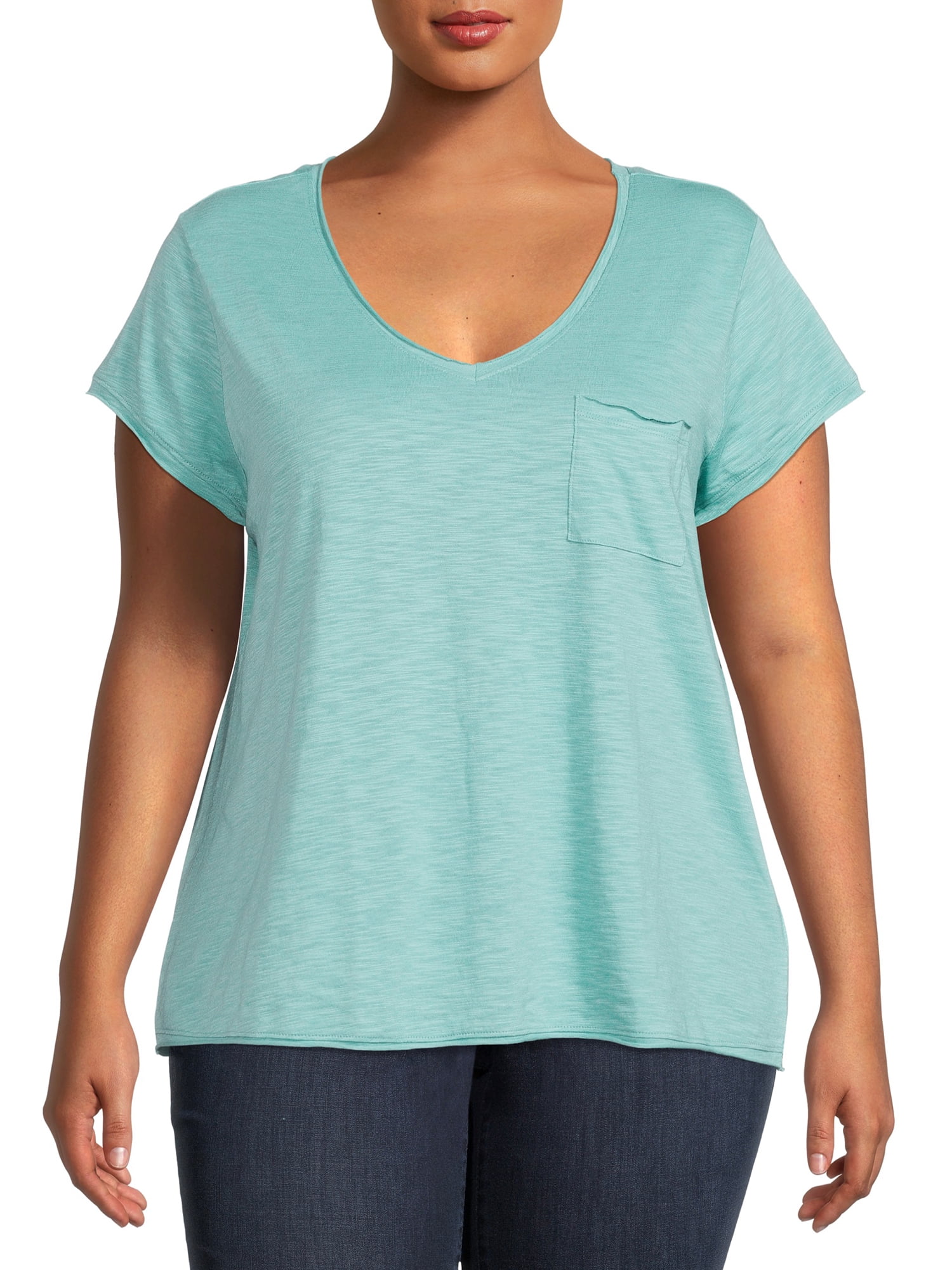 Terra & Sky Women's Plus Size V-Neck T-Shirt, 2-Pack