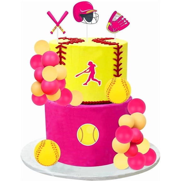 Softball Cake Decorations - Softball Theme Cake Cupcake Figures Toppers Ball Dessert Picks, Sports Theme Birthday Party Baby Shower Photo Props for Girl Women