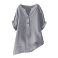 thumbnail image 5 of bnaln Linen Shirts for Women Button Down Shirts Womens Summer Tops Short Sleeve Cotton Linen T-Shirt V Neck Solid Dressy Casual Blouses Going Out Tees Trendy Beach Vacation Outfits, 5 of 5