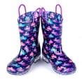 thumbnail image 2 of Toddler Girls Rain Boots Little Kids Baby Light Up Rubber Printed Waterproof Mud Insulated Shoes Mermaid Pink Blue Lightweight Adorable with Easy-on Handles Non Slip Size 2, 2 of 5