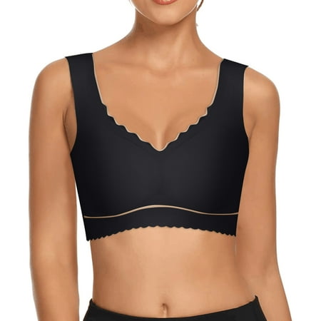 

KaLI_store Sports Bra Women’s Push Up T Shirt Bra Seamless Padded Underwired Lift Up Bra Add 2 Cups Black XL