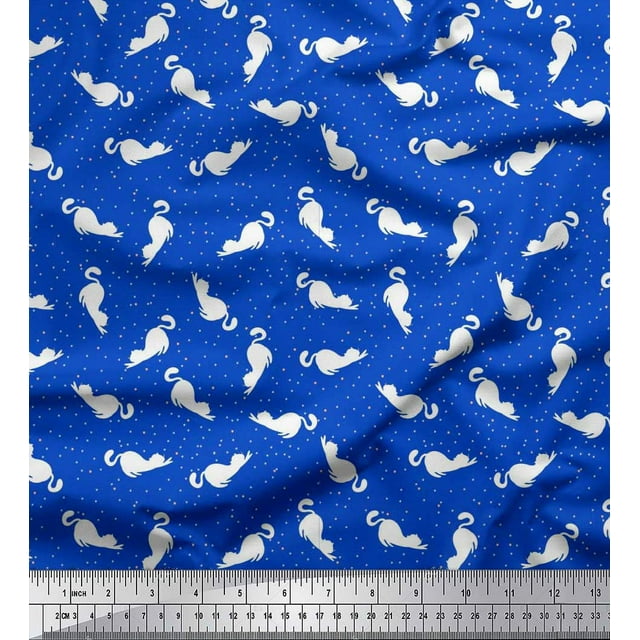 Soimoi polyester Crepe Fabric Floral & Cat Animal Printed Fabric 1 Yard 52 Inch Wide
