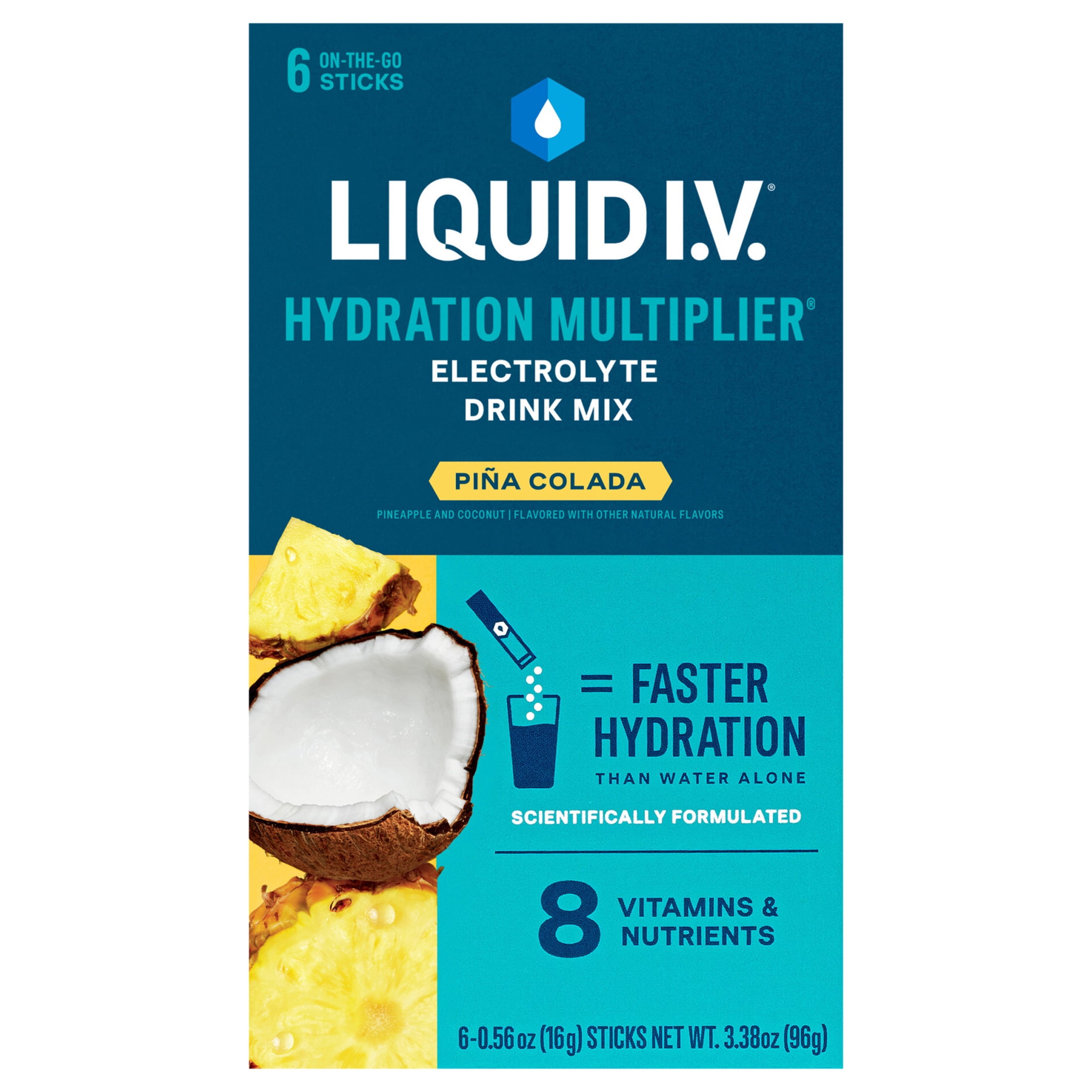 (2 pack) Liquid I.V. Hydration Multiplier Pina Colada Powdered Electrolyte Drink Mix, 6 Count Packets