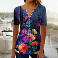 thumbnail image 2 of FAVIPT Plus Size Short Sleeve Tops for Women Graphic Printed Front Pleated Tops Button Up V Neck Tops Casual Loose Summer 2025 Tunic Tees Multicolor,XL, 2 of 4